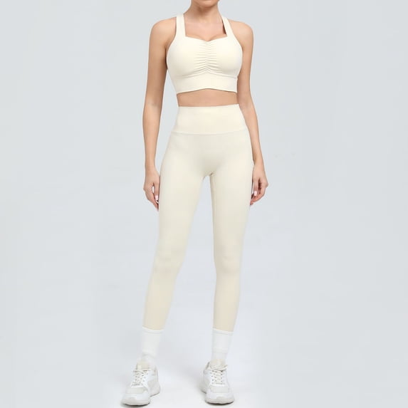 SKQIT Women's 2 Piece Workout Set Ruched Longline Sports Bra & High Waisted Leggings Removable Pads Yoga Pilates Outfit