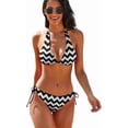 thumbnail image 1 of SKQIT Women's Halter String Swimsuits Simple Geometry Print Triangle Bikini Sets Sexy Tie Side Swimwear 2 Piece Suits, 1 of 10