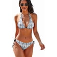 thumbnail image 1 of SKQIT Women's Halter Triangle Bikini Simple Geometry Print Tie Up Bikini Set Two Piece Swimsuit, 1 of 6