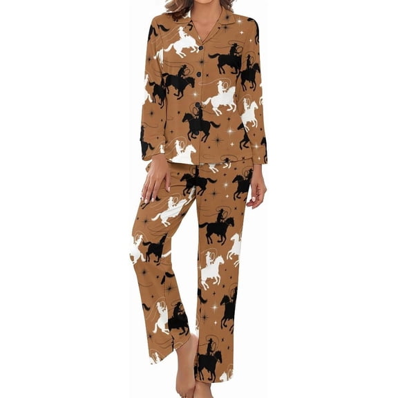 SKQIT Women's Pajama Sets Cowboy Horse Star Rope Long Sleeve Lounge Sets Pjs Sleepwear with Pockets