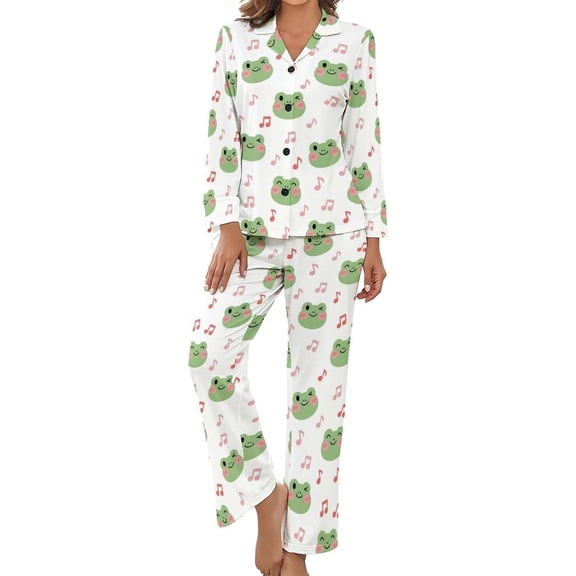 SKQIT Women's Pajama Sets Frog Faces with Music Long Sleeve Lounge Sets Pjs Sleepwear with Pockets