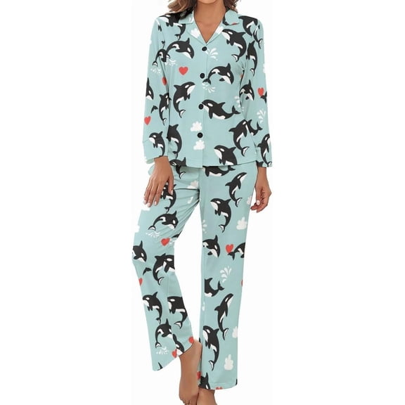 SKQIT Women's Pajama Sets Nutcracker Poinsettia Leaves Long Sleeve Lounge Sets Pjs Sleepwear with Pockets