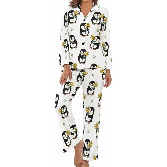 SKQIT Women's Pajama Sets Nutcracker Poinsettia Leaves Long Sleeve Lounge Sets Pjs Sleepwear with Pockets