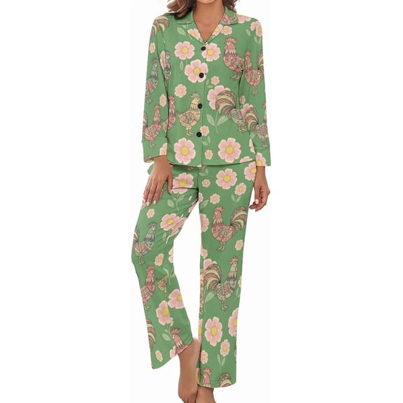 SKQIT Women's Pajama Sets Tooth Crown Long Sleeve Lounge Sets Pjs Sleepwear with Pockets