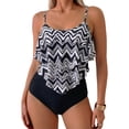 thumbnail image 1 of SKQIT Women's Ruffle Tankini Two-Piece Swimsuit, High-Waisted Tummy Control Bikini, Flounce Spaghetti Strap Swimwear, 1 of 5