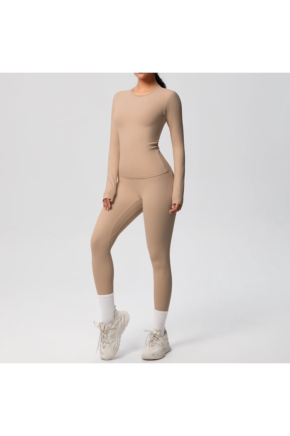 Women's Solid Long Sleeve Top & Leggings Tracksuit Set, Sporty Breathable Quick Drying Outfits for Yoga Gym Workout Running, Ladies Sportswear for Spring & Fall, Yoga Clothes Set