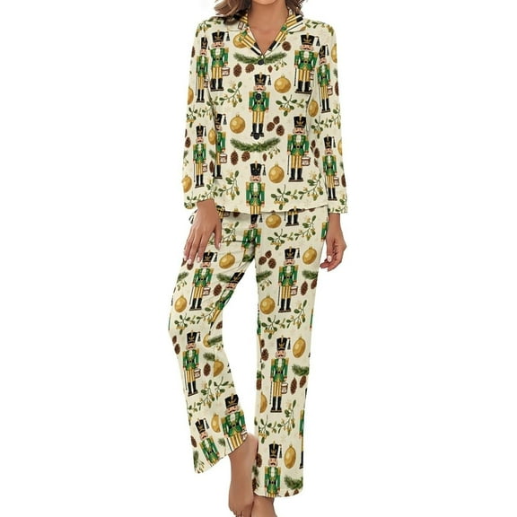 SKQIT Womens Pajamas Set Christmas Nutcracker Pattern Soft Long Sleeve Sleepwear Button Down Sets