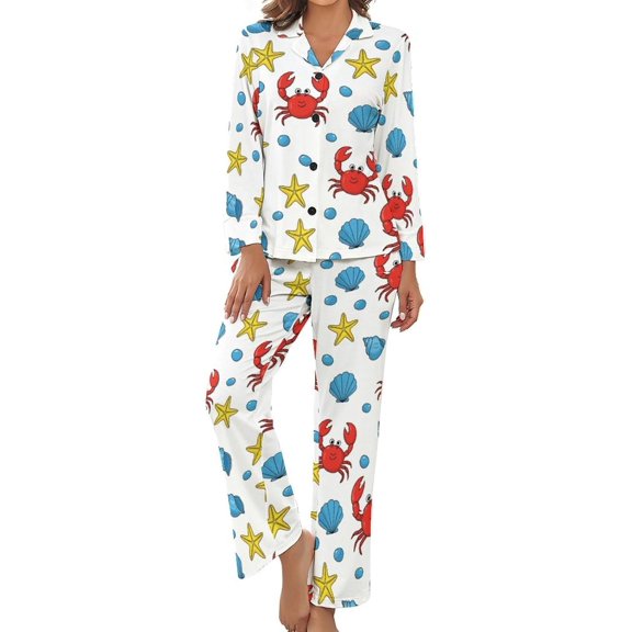 SKQIT Womens Pajamas Set Crab Marine Life Soft Long Sleeve Sleepwear Button Down Nightwear Pj Lounge Sets