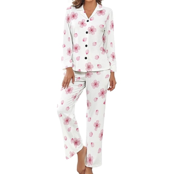 SKQIT Womens Pajamas Set Floral Pattern Blossoms Soft Long Sleeve Sleepwear Button Down Sets