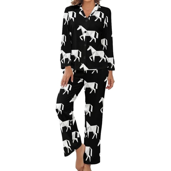 SKQIT Womens Pajamas Set Geometric Horse Pattern Soft Long Sleeve Sleepwear Button Down Sets