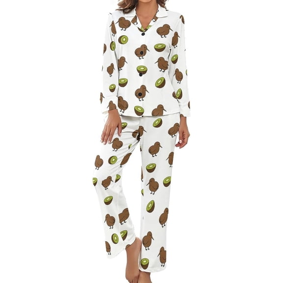 SKQIT Womens Pajamas Set Kiwi Birds Fruit Pattern Soft Long Sleeve Sleepwear Button Down Sets