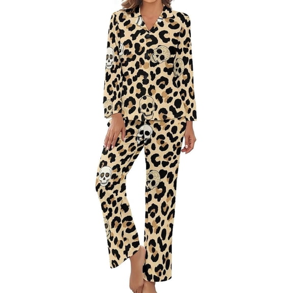 SKQIT Womens Pajamas Set Leopard Skulls Soft Long Sleeve Sleepwear Button Down Sets