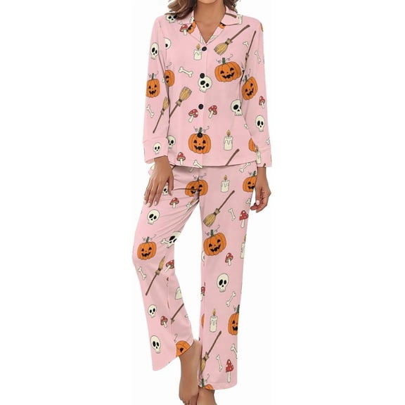 SKQIT Womens Pajamas Set Leopard Skulls Soft Long Sleeve Sleepwear Button Down Sets