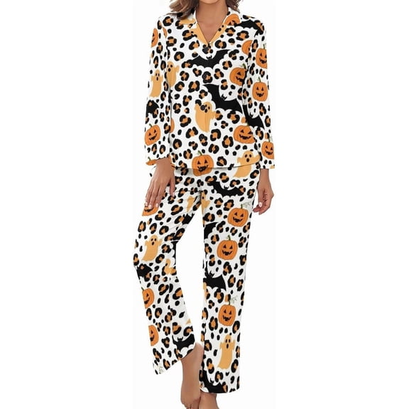 SKQIT Womens Pajamas Set Leopard Skulls Soft Long Sleeve Sleepwear Button Down Sets