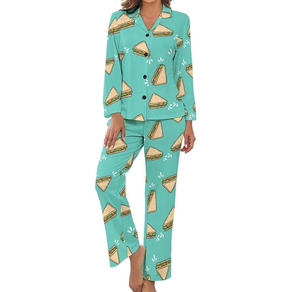SKQIT Womens Pajamas Set Triangle Sandwich Pattern Soft Long Sleeve Sleepwear Button Down Sets