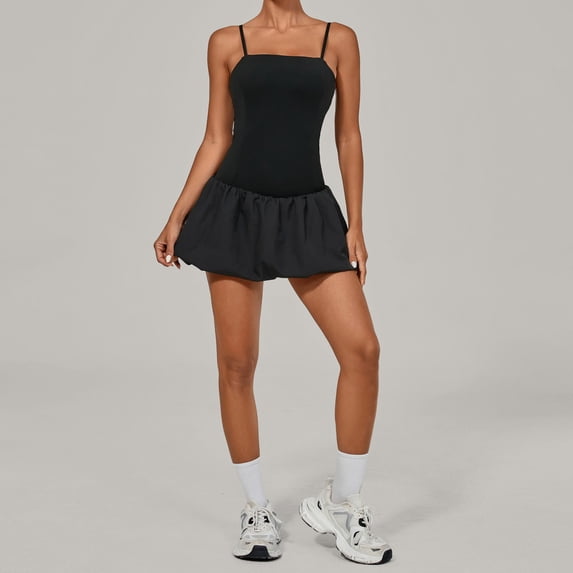 SKQIT Womens Square Neck Tennis Dress Sleeveless Built in Shorts Golf Athletic Dress with Pockets