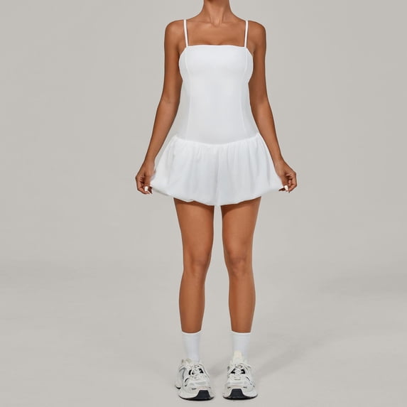 SKQIT Womens Square Neck Tennis Dress Sleeveless Built in Shorts Golf Athletic Dress with Pockets