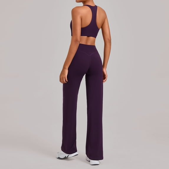 SKQIT Womens Workout Sets 2 Piece Yoga Outfits Racerback Tank Top High Waist Flare Leggings Gym Sets