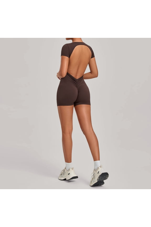 Workout Jumpsuits for Women Romper Open Back Short Sleeve Sexy Workout Bodysuit for Gym