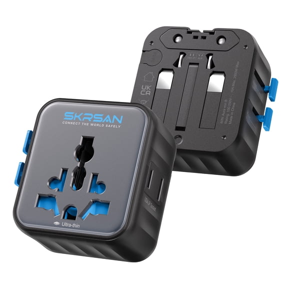 SKRSAN Aura Mini Universal Travel Adapter 2 Pack, Ultra-Compact International Plug for 200+ Countries (US/EU/UK/AU/AS), High-Power 10A Portable Power Converter for Business Trip (Midnight Black)
