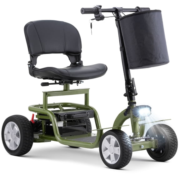 SKRT Heavy-Duty Folding Mobility Scooter | 14 Mile Work Range | 300 lbs Steel Frame | Industrial Grade Tires | Tool-Free Removable Battery | Electro-Mechanical Brakes, Green