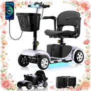 SKRT Mobility Scooter for Adults, Senior, skmc 4 Wheels Electric Powered Chargeable Device for Travel, Lightweight and Portable, with LED Headlights and Basket, Charger Included, Best Present for Mom