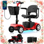 SKRT Mobility Scooter for Adults, Senior, skmc 4 Wheels Electric Powered Chargeable Device for Travel, Lightweight and Portable, with LED Headlights and Basket, Charger Included, Best Present for Mom