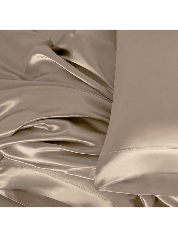 100% Mulberry Silk Sheet Set - 22 Momme Grade 6A, 18-24 Inch Deep Pocket, Luxurious Bed Sheets for Ultimate Comfort Oeko-Tex Certified(King , Bronze)