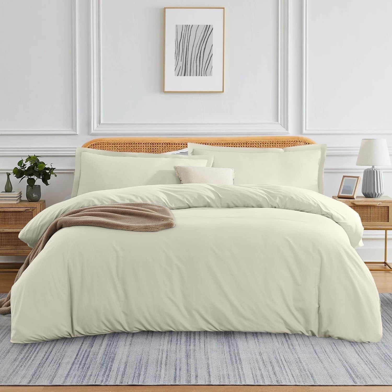 SKS Linen Premium Egyptian Cotton 3-Piece Duvet Cover Set – 800 Thread Count Luxury Bedding, Full/Queen 90" x 90" - Beige