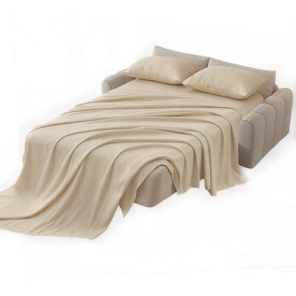SKS Linen Sleeper Sofa Sheet Set - Pure Egyptian Cotton 600 Thread Count - (Full , Ivory) - Sateen Weave 6"in Deep Pocket