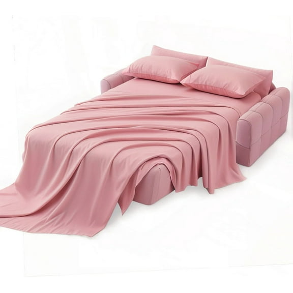 SKS Linen Sleeper Sofa Sheet Set - Pure Egyptian Cotton 600 Thread Count - (Full , Pink) - Sateen Weave 6"in Deep Pocket