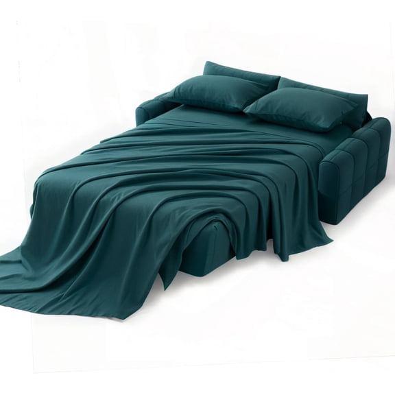 SKS Linen Sleeper Sofa Sheet Set - Pure Egyptian Cotton 600 Thread Count - (Full , Turquoise) - Sateen Weave 6"in Deep Pocket