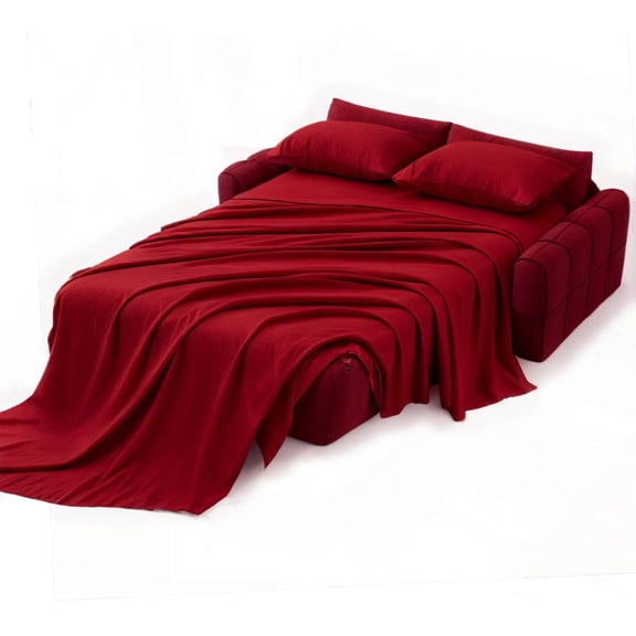 SKS Linen Sleeper Sofa Sheet Set - Pure Egyptian Cotton 600 Thread Count - (King , Red) - Sateen Weave 6"in Deep Pocket