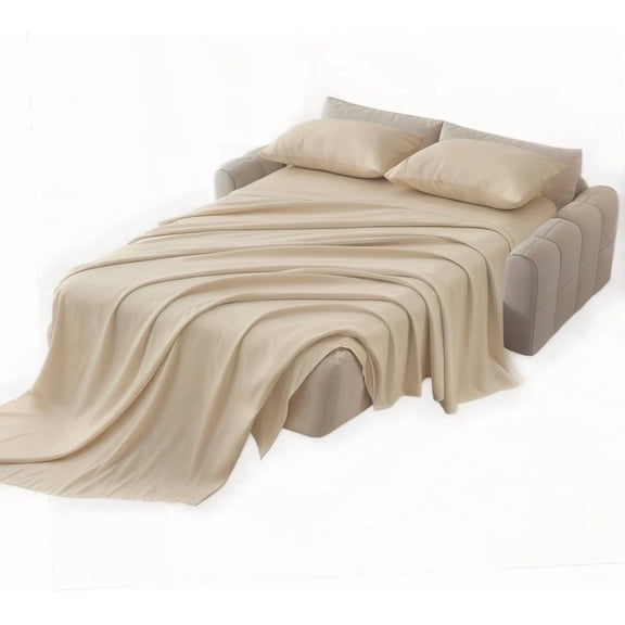SKS Linen Sleeper Sofa Sheet Set - Pure Egyptian Cotton 600 Thread Count - (Queen , Ivory) - Sateen Weave 6"in Deep Pocket
