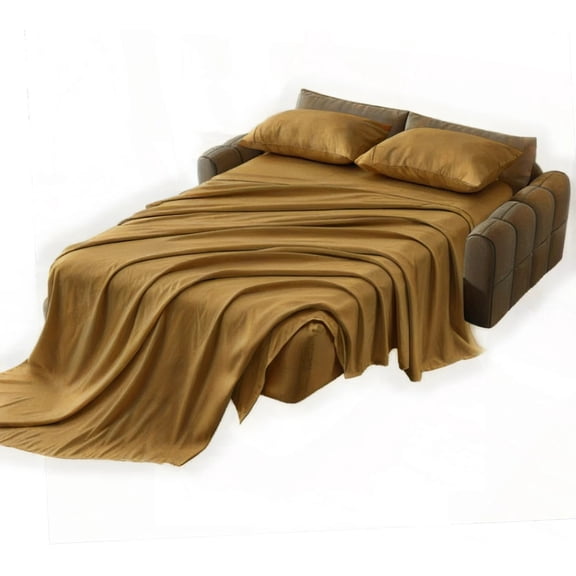 SKS Linen Sleeper Sofa Sheet Set - Pure Egyptian Cotton 600 Thread Count - (Short Queen ,Gold) - Sateen Weave 6"in Deep Pocket