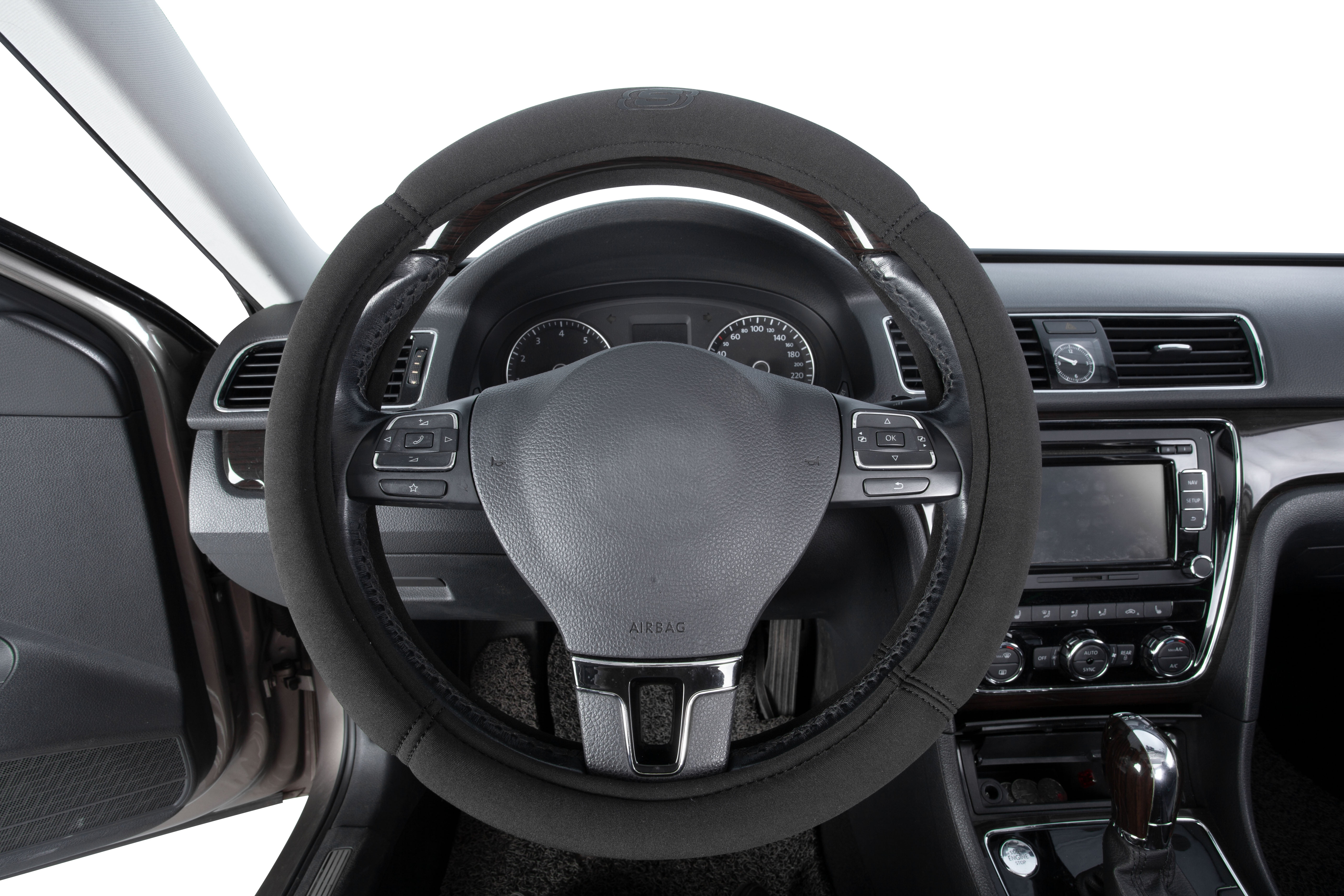 Skechers 1-Piece Car Steering Wheel Cover Memory Foam Polyester Black - Universal Fit, 23SK13
