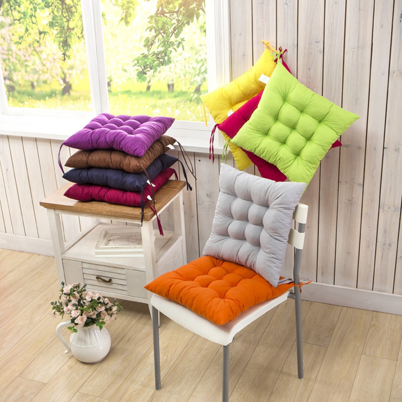 SKSloeg 4 Packs Tufted Chair Cushions for Dining Chairs 16 16 inch Seat Cushions for Kitchen Chairs Soft and Comfortable Cloth Polyester Square Chair Pads with Ties Purple Walmart