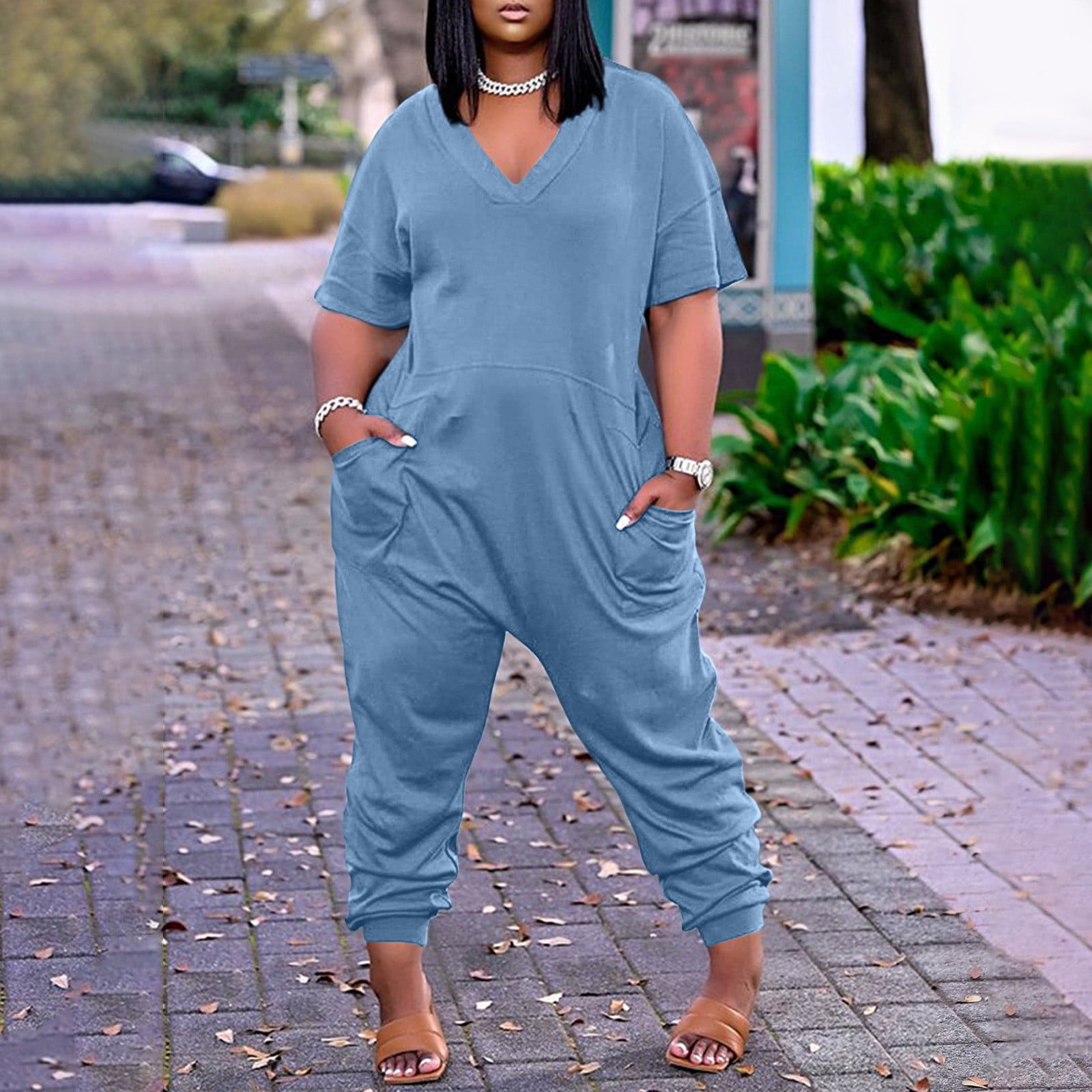 Casual Street Solid Backless Zipper V Neck Regular Jumpsuits Casual Street Solid Backless Zipper V Neck Regular Jumpsuits