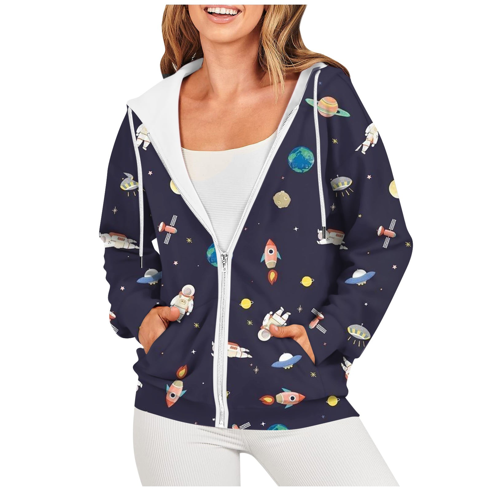 SKSloeg Black Zip Up Hoodie for Women Oversized Full Zip Hoodies Long