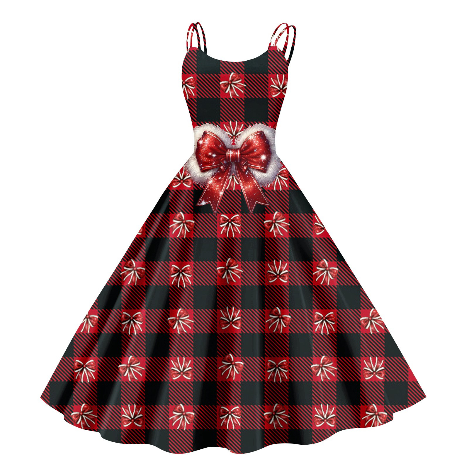 SKSloeg Christmas Dresses for Women Snowflake Dress Long Sleeve Buffalo