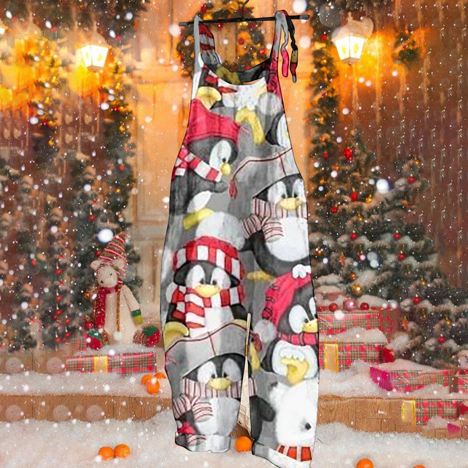 SKSloeg Christmas Overalls for Women Oversized Cotton Linen Jumpsuits