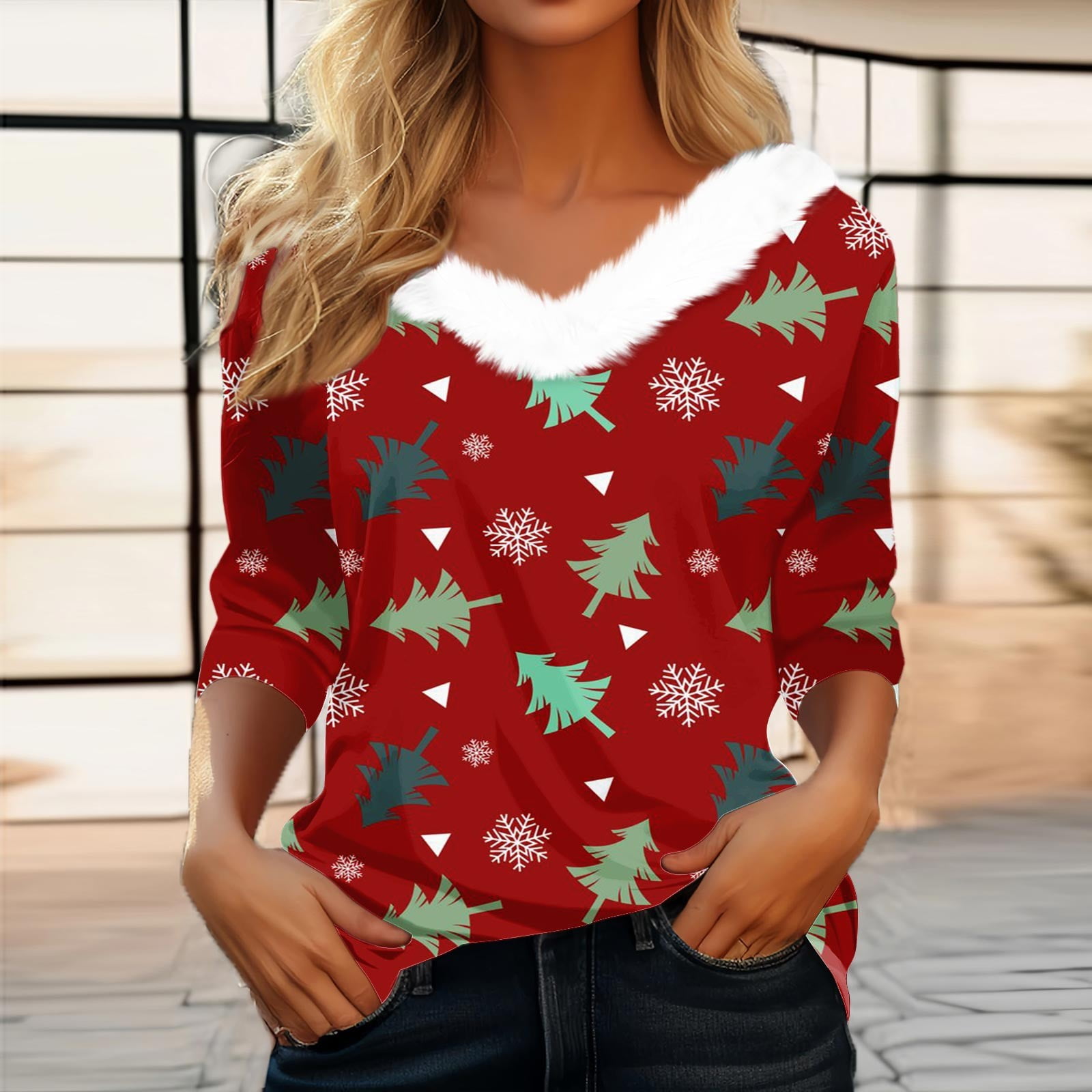 v neck christmas top