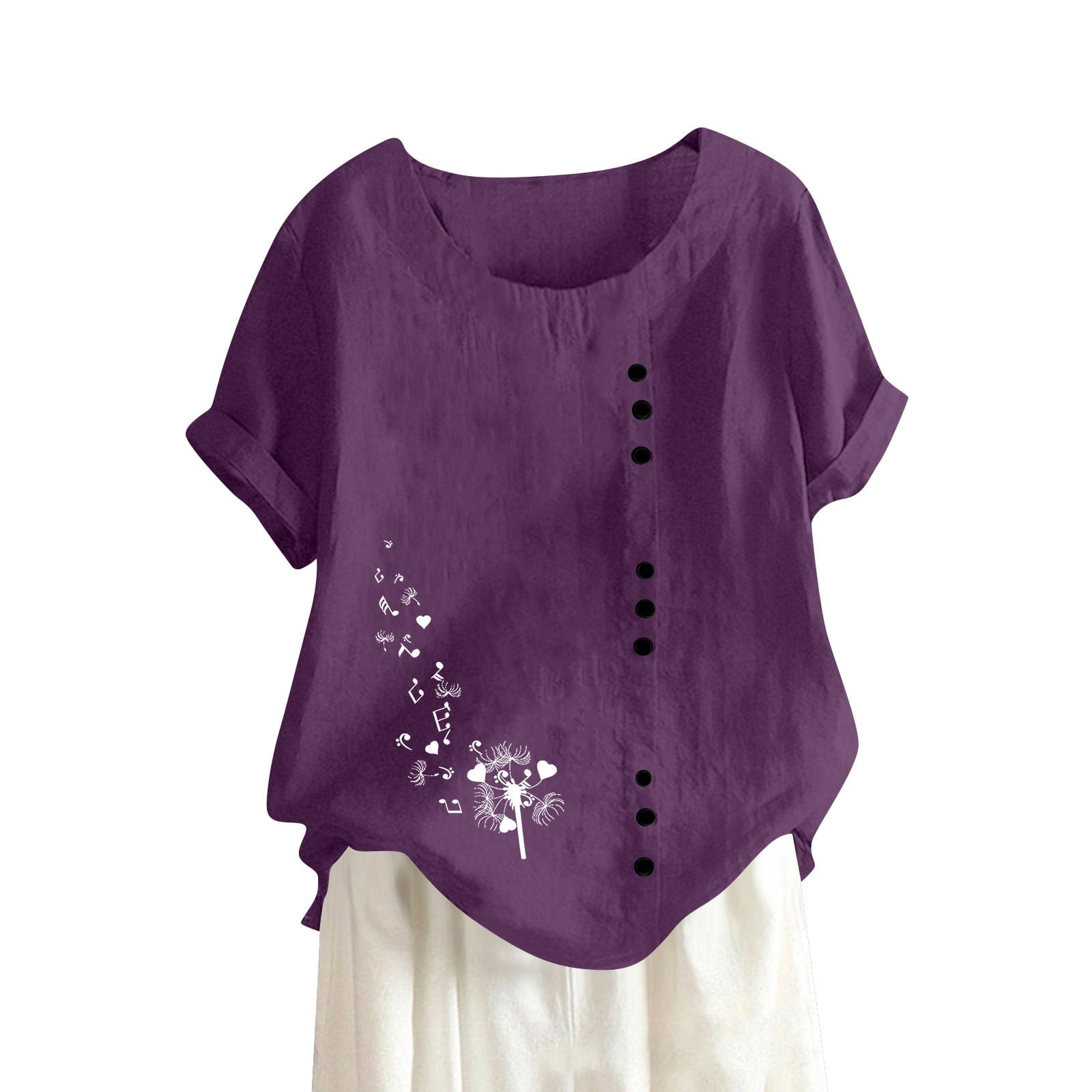 SKSloeg Cotton Linen Tops for Women Plus Size Floral Print T-Shirts ...