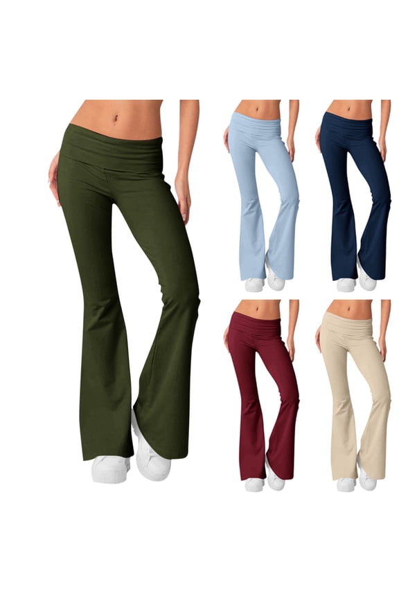 SKSloeg Fold Over Yoga Pants for Women Bell Bottom Yoga Pants Fold Over Stretchy Low Rise Bootcut Yoga Leggings-Flare Workout Gym Y2k Leggings Army Green S