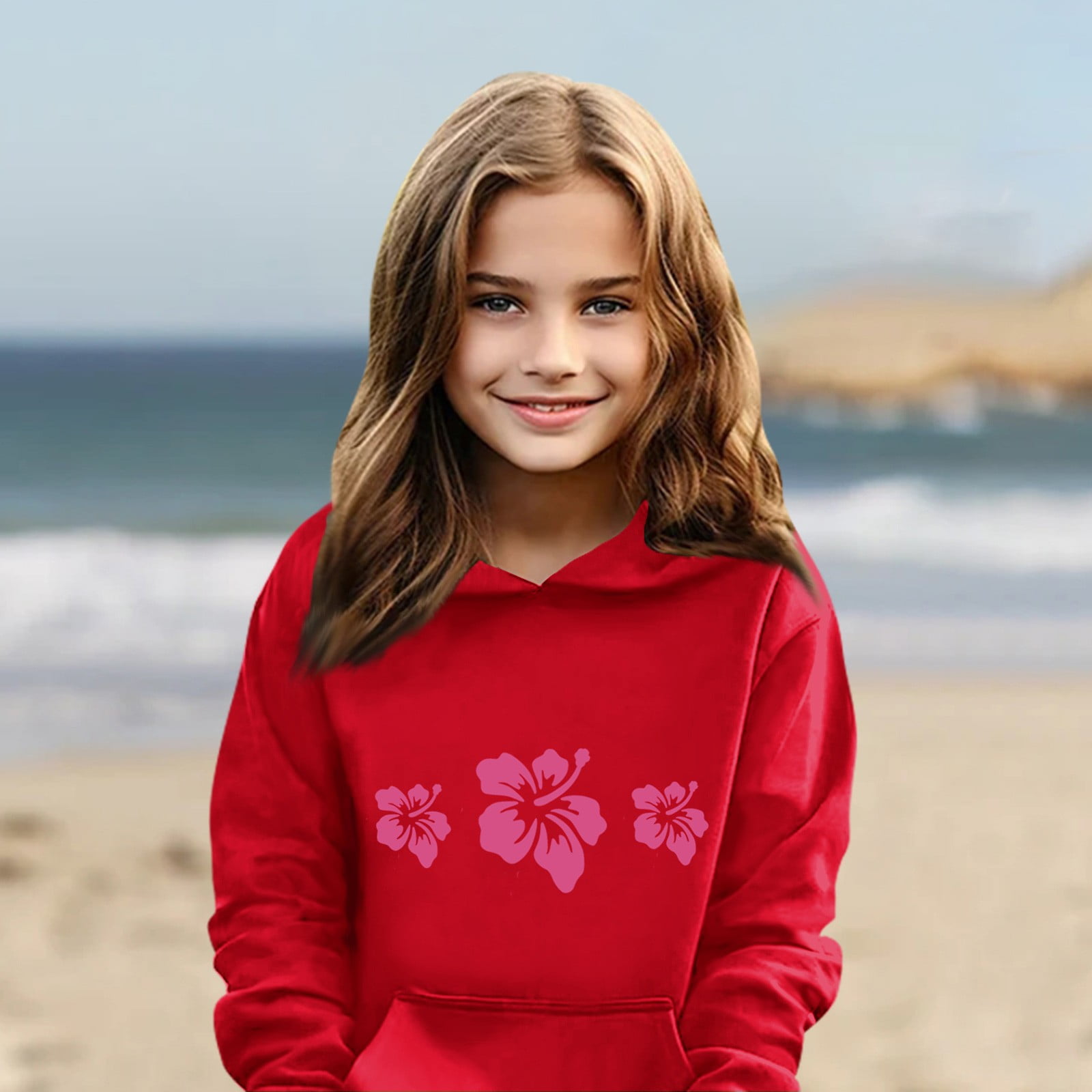 SKSloeg Pink Palm Puff Hoodie Kids Long Sleeve Kids
