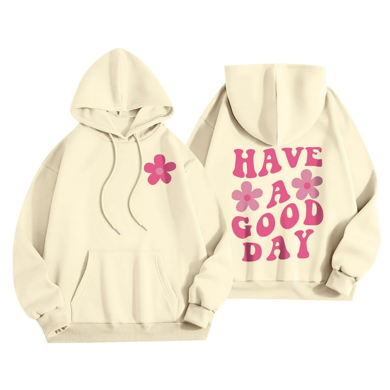 SKSloeg Graphic Hoodies for Teen Girls Oversized Letter Print Pullover Sweatshirts Loose Long Sleeve Drawstring Fleece Pullover Top Drop Shoulder Preppy Clothes with Pocket Yellow L Walmart