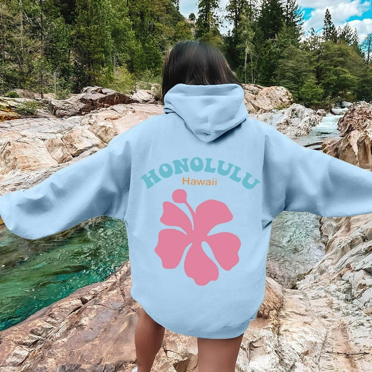 SKSloeg Graphic Hoodies for Teen Girls Oversized Slogan Letter Hooded Sweatshirt Loose Long Sleeve Drawstring Sweaters Pullover Drop Shoulder Trendy Clothes Kangaroo Pocket Light Blue XL Walmart