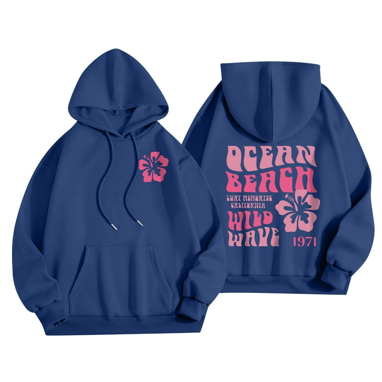 SKSloeg Graphic Hoodies for Women Oversized Letter Print Sweatshirts Casual Long Sleeve Drawstring Sweaters Pullover Drop Shoulder Preppy Clothes