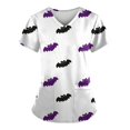 thumbnail image 1 of SKSloeg Halloween Scrubs for Women Pumpkin Ghost Print Plus Size Medical Uniforms & Scrubs Fall V-Neck Short Sleeve Scrubs Shirts Soft Funny Nursing Tops with Pockets Purple XL, 1 of 3