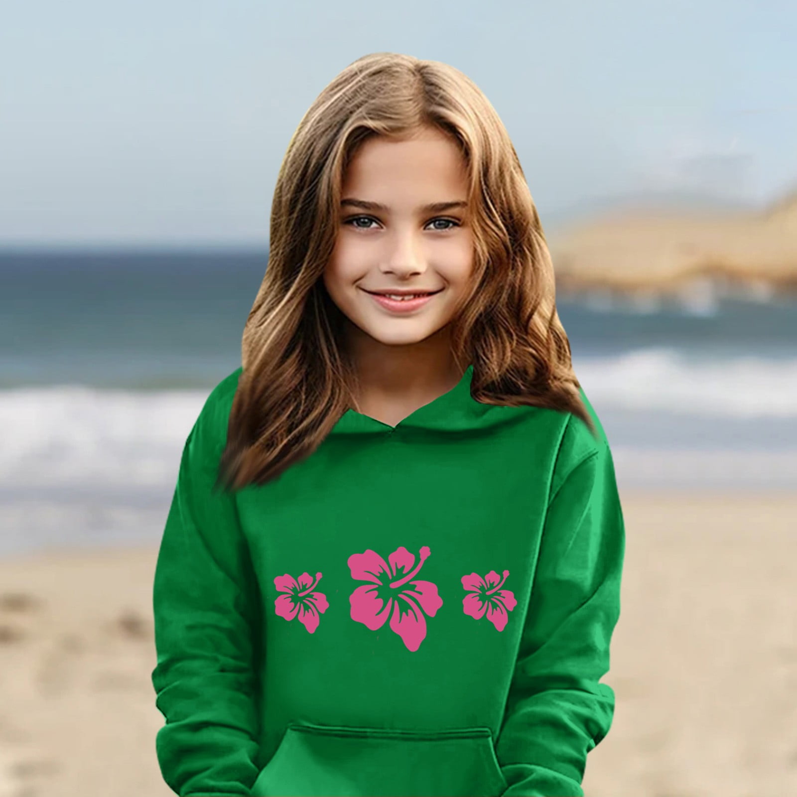 SKSloeg Pink Palm Puff Hoodie Kids Long Sleeve Kids